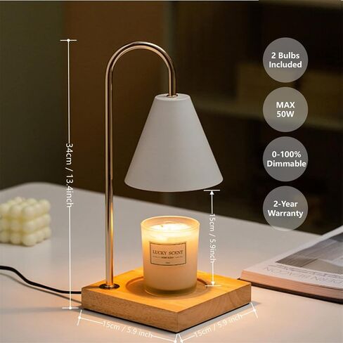 Candle Warmer Lamps, Dimmable Candle Lamp, Top Down Candle Warmers, Wood Base Candle Melting Lamps for Scented Jar Candles with 2 Bulbs (Black Metal Shade) in Saudi Arabia