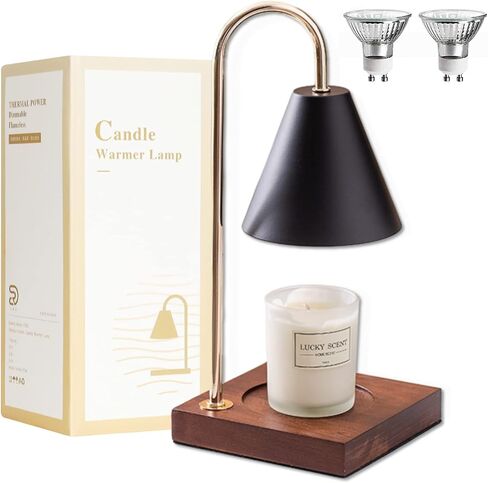 Candle Warmer Lamps, Dimmable Candle Lamp, Top Down Candle Warmers, Wood Base Candle Melting Lamps for Scented Jar Candles with 2 Bulbs (Black Metal Shade) in Saudi Arabia