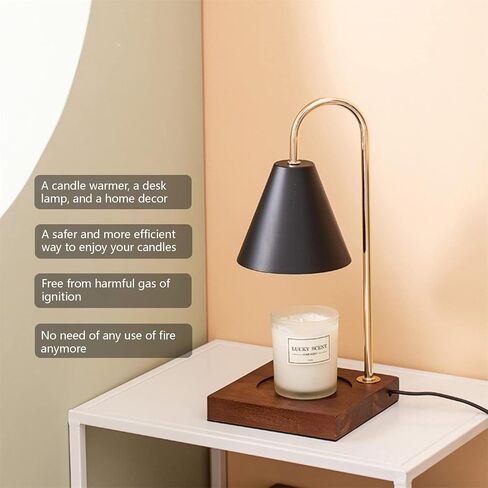 Candle Warmer Lamps, Dimmable Candle Lamp, Top Down Candle Warmers, Wood Base Candle Melting Lamps for Scented Jar Candles with 2 Bulbs (Black Metal Shade) in Saudi Arabia