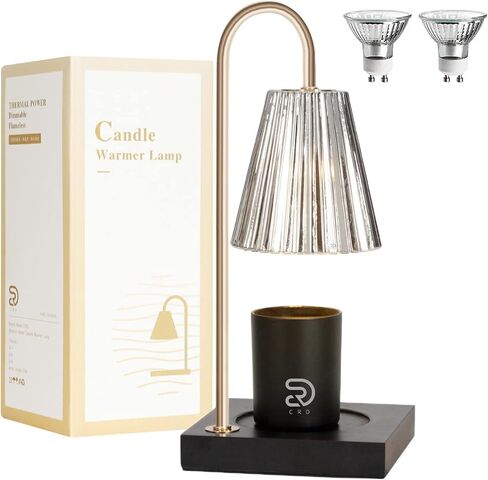 Candle Warmer Lamps, Dimmable Candle Lamp, Top Down Candle Warmers, Wood Base Candle Melting Lamps for Scented Jar Candles with 2 Bulbs (Black Metal Shade) in Saudi Arabia