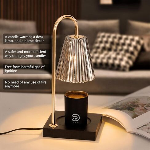 Candle Warmer Lamps, Dimmable Candle Lamp, Top Down Candle Warmers, Wood Base Candle Melting Lamps for Scented Jar Candles with 2 Bulbs (Black Metal Shade) in Saudi Arabia