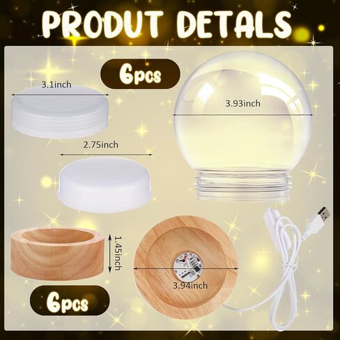 Irenare 12 Pcs 3.9 Inch DIY Snow Globe Kit Clear Plastic Water Globe with 6 Pcs 1.45 Inch High Glow Wood Base for DIY Crafts Christmas Ornaments Keepsake Gift Decoration Plant Terrarium Display in Saudi Arabia