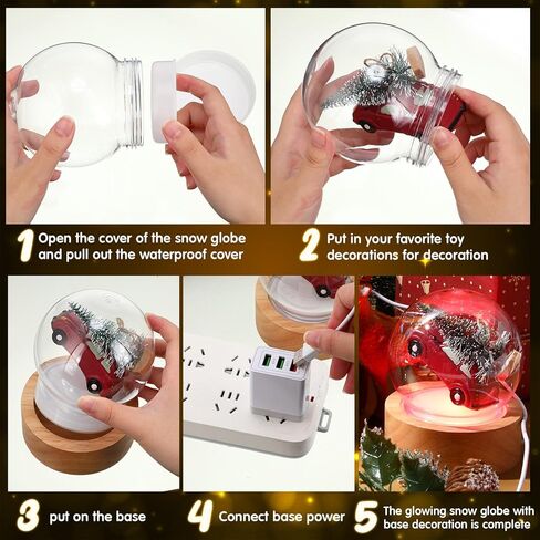 Irenare 12 Pcs 3.9 Inch DIY Snow Globe Kit Clear Plastic Water Globe with 6 Pcs 1.45 Inch High Glow Wood Base for DIY Crafts Christmas Ornaments Keepsake Gift Decoration Plant Terrarium Display in Saudi Arabia