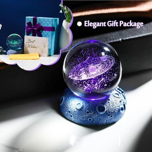 Ornalrist 2.36in. 3D Crystal Ball Engraved Butterfly Gifts for Women Girlfriend Night Light with Space Base, Glass Butterfly Ball Gifts for Butterfly Lover Home Decor Figurine in Kuwait