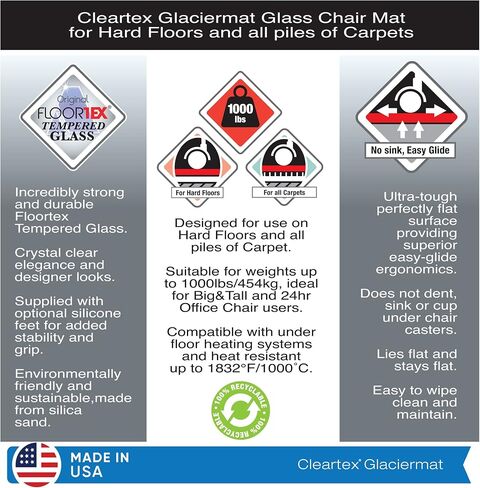 Glaciermat® Heavy Duty Glass Chair Mat for Hard Floors & Carpets - 36" x 42" in Saudi Arabia