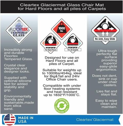 Glaciermat® Heavy Duty Glass Chair Mat for Hard Floors & Carpets - 36" x 42" in Saudi Arabia