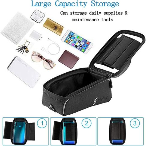 حقيبة إطار أمامي للهاتف للدراجة - حقائب علوية مقاومة للماء لركوب الدراجات، حقيبة هاتف للدراجة، ملحقات حامل هاتف الدراجة، حقيبة ركوب الدراجات متوافقة مع iPhone 11 XS Max XR Fit 6.5" in Kuwait