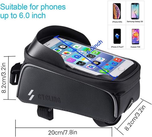 حقيبة إطار أمامي للهاتف للدراجة - حقائب علوية مقاومة للماء لركوب الدراجات، حقيبة هاتف للدراجة، ملحقات حامل هاتف الدراجة، حقيبة ركوب الدراجات متوافقة مع iPhone 11 XS Max XR Fit 6.5" in Kuwait