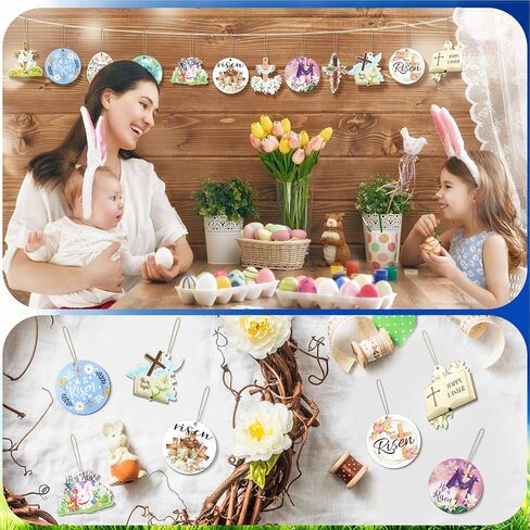 24 قطعة من زخارف عيد الفصح المعلقة، زينة عيد الفصح، زينة عيد الفصح السعيدة، لافتات خشبية معلقة مع صندوق هدايا، زينة شجرة عيد الفصح الدينية الصغيرة، ديكور عيد الفصح المسيحي للحرف المنزلية in Saudi Arabia