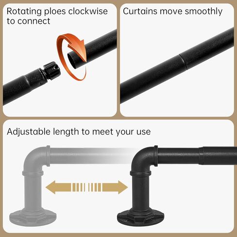 1 Inch Industrial Curtain Rods for Windows 48 to 84 Inches, Blackout Wrap Around Curtain Rod, for Indoor and Outdoor, 35 to 75 Inches, Black in Kuwait