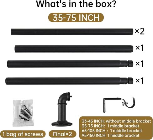 1 Inch Industrial Curtain Rods for Windows 48 to 84 Inches, Blackout Wrap Around Curtain Rod, for Indoor and Outdoor, 35 to 75 Inches, Black in Kuwait