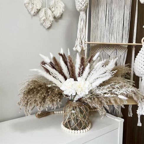 WORLDLYDA Natural Dried Pampas Grass Dried Flowers Boho Home Bouquet Phragmites with Bunny Tails for Wedding Bouquet Floral Arrangements Artificial Flower Home Decor Rustic Farmhouse Decorations in Kuwait