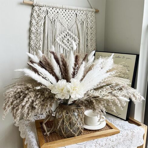 WORLDLYDA Natural Dried Pampas Grass Dried Flowers Boho Home Bouquet Phragmites with Bunny Tails for Wedding Bouquet Floral Arrangements Artificial Flower Home Decor Rustic Farmhouse Decorations in Kuwait