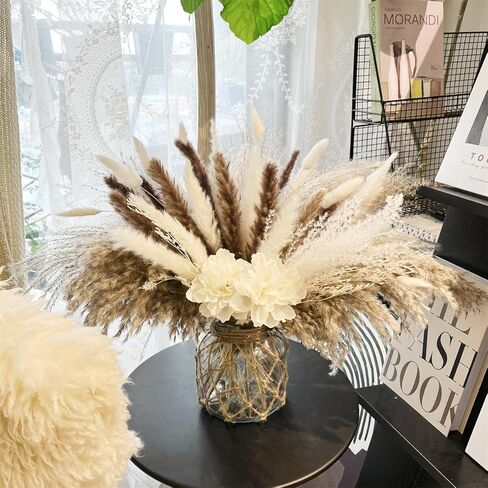 WORLDLYDA Natural Dried Pampas Grass Dried Flowers Boho Home Bouquet Phragmites with Bunny Tails for Wedding Bouquet Floral Arrangements Artificial Flower Home Decor Rustic Farmhouse Decorations in Kuwait