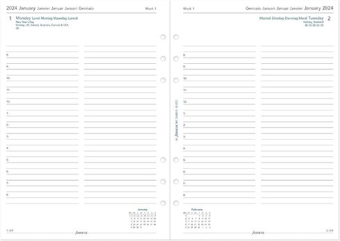 Filofax Calendar Diary Refill, A5 Size, Day on One Page with Appointments, White Paper, Multilingual: Five Languages, 2024 (C68515-24) in Saudi Arabia