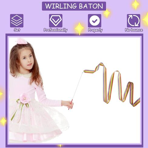 Dance Ribbons Rhythmic Gymnastics Ribbon 78.7 inches Rainbow Streamers 2pcs Dancing Streamers with Ribbon Wand for Artistic Dancing Gymnastics Kids Dancing Talent Shows in Kuwait