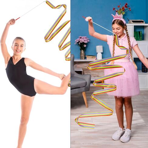 Dance Ribbons Rhythmic Gymnastics Ribbon 78.7 inches Rainbow Streamers 2pcs Dancing Streamers with Ribbon Wand for Artistic Dancing Gymnastics Kids Dancing Talent Shows in Kuwait