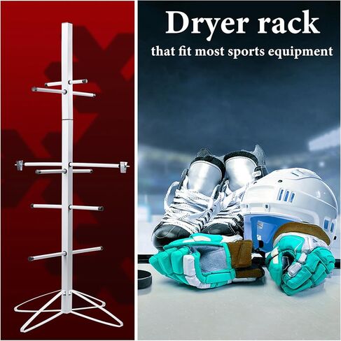 رف تجفيف معدات الهوكي رف تجفيف معدات الهوكي المعدنية رف تجفيف معدات الهوكي الرياضية رف جاف للتجفيف والتخزين مع 4 مشابك معلقة قابلة للتعديل وسوار معصم لجميع الأعمار، سهل التجميع in Kuwait