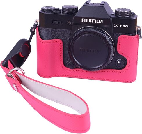 X-T30 MII، X-T30، X-T20 نصف حافظة مع حزام معصم، نصف حافظة كاميرا جلدية جاهزة وحزام متوافق مع جلد Fujifilm X-T10 الأصلي (أسود) in Saudi Arabia