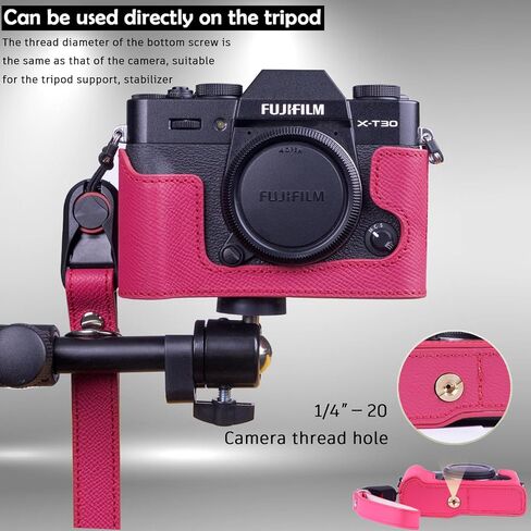 X-T30 MII، X-T30، X-T20 نصف حافظة مع حزام معصم، نصف حافظة كاميرا جلدية جاهزة وحزام متوافق مع جلد Fujifilm X-T10 الأصلي (أسود) in Saudi Arabia