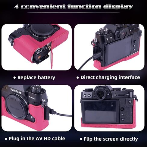 X-T30 MII، X-T30، X-T20 نصف حافظة مع حزام معصم، نصف حافظة كاميرا جلدية جاهزة وحزام متوافق مع جلد Fujifilm X-T10 الأصلي (أسود) in Saudi Arabia