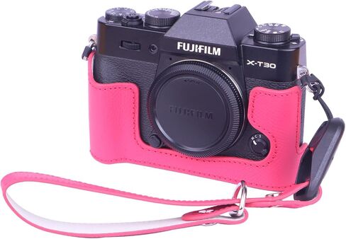 X-T30 MII، X-T30، X-T20 نصف حافظة مع حزام معصم، نصف حافظة كاميرا جلدية جاهزة وحزام متوافق مع جلد Fujifilm X-T10 الأصلي (أسود) in Saudi Arabia