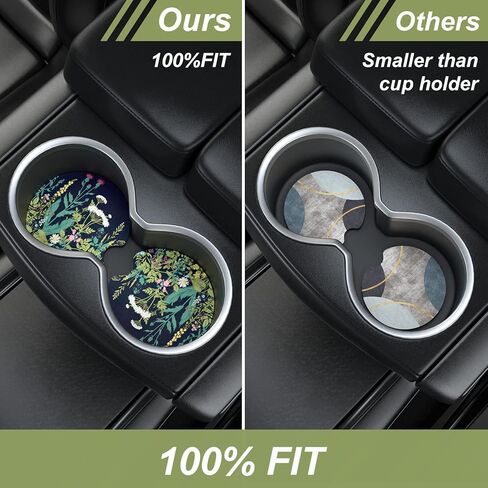 Nipichsha Car Cup Holder Coasters, Car Coasters for Cup Holders, 2 Pack Anti Slip Insert Coasters, Rubber Car Cup Mat with A Finger Notch, Cute Car Interior Accessories for Women, Abstract Boho Leaf in Kuwait