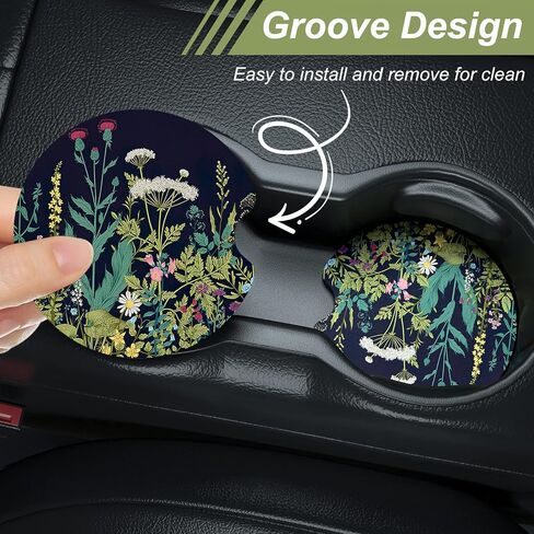 Nipichsha Car Cup Holder Coasters, Car Coasters for Cup Holders, 2 Pack Anti Slip Insert Coasters, Rubber Car Cup Mat with A Finger Notch, Cute Car Interior Accessories for Women, Abstract Boho Leaf in Kuwait