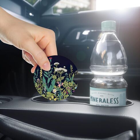 Nipichsha Car Cup Holder Coasters, Car Coasters for Cup Holders, 2 Pack Anti Slip Insert Coasters, Rubber Car Cup Mat with A Finger Notch, Cute Car Interior Accessories for Women, Abstract Boho Leaf in Kuwait