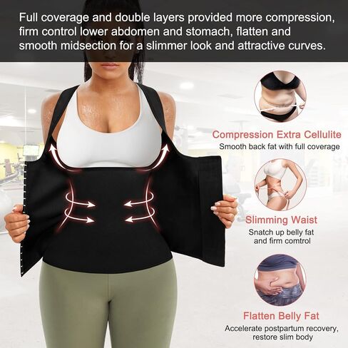Sweat Waist Trainer Girdle Workout Sauna Tank Top Vest for Women Weight Loss Exercise, Double Tummy Slimmer in Saudi Arabia