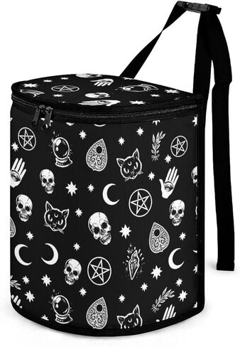 Goth Halloween Skull Car Trash Can with Lid, Gothic Car Accessories Leak-Proof Waterproof Car Garbage Bin Collapsible Portable Car Storage Organizer Large Capacity Trash Bag for Car SUV Trucks in Saudi Arabia