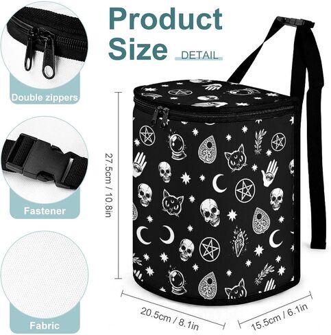 Goth Halloween Skull Car Trash Can with Lid, Gothic Car Accessories Leak-Proof Waterproof Car Garbage Bin Collapsible Portable Car Storage Organizer Large Capacity Trash Bag for Car SUV Trucks in Saudi Arabia