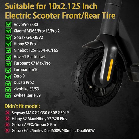 إطار مطاطي صلب مقاس 10 × 2.125 بوصة لدراجة Gotrax G4 XR/Hiboy S2 Pro/Ninebot Segway F30 F40 الكهربائية، ملحقات استبدال الإطارات الأمامية/الخلفية قطعتين مقاومة للانفجار على شكل قرص العسل in Kuwait