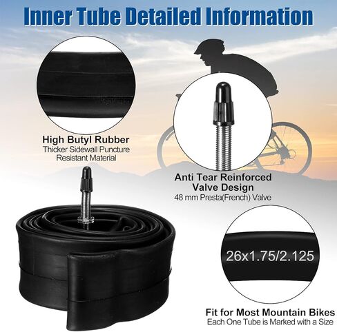 8 قطع من أنابيب الدراجة مع 2 رافعة للإطارات، أنابيب داخلية للدراجة، أنبوب إطار الدراجة 26 × 1.75-2.125 بوصة، صمام بريستا/فرنسي 48 مم يناسب 1.75/1.85 1.95/2.0/2.10/2.125 أنبوب داخلي لدراجة الأطفال الطريق MTB in Kuwait