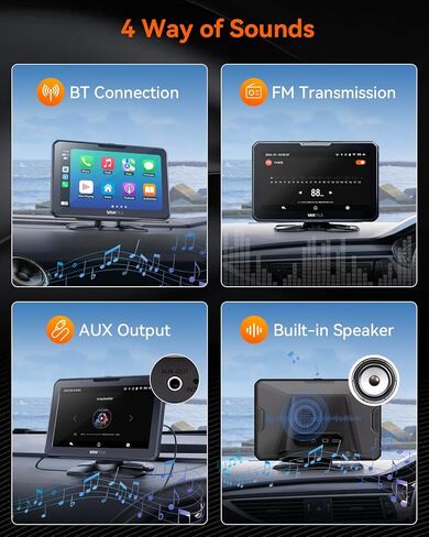 Vantrue جهاز Apple Carplay اللاسلكي المحمول & Android Auto Car Stereo مع كاميرا احتياطية 1080P، شاشة لمس 7 بوصة مع نظام ملاحة GPS، وصلة مرآة، بلوتوث، التحكم الصوتي، مدخل FM/AUX/TF للسيارات 12/24 فولت in Kuwait