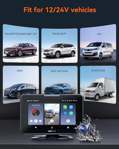 Vantrue جهاز Apple Carplay اللاسلكي المحمول & Android Auto Car Stereo مع كاميرا احتياطية 1080P، شاشة لمس 7 بوصة مع نظام ملاحة GPS، وصلة مرآة، بلوتوث، التحكم الصوتي، مدخل FM/AUX/TF للسيارات 12/24 فولت in Kuwait