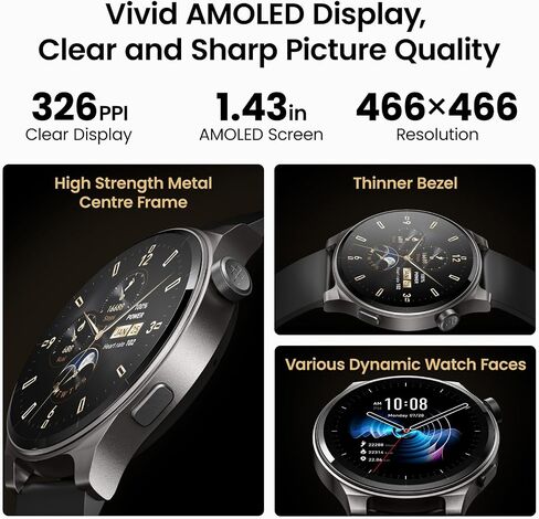 ساعة ذكية TOZO S5 (الرد/إجراء المكالمات)، ساعات ذكية AMOLED مقاس 1.43 بوصة للرجال والنساء 100+ أوضاع رياضية للياقة البدنية مع مراقبة أكسجين الدم/النوم/معدل ضربات القلب، ساعة ذكية مقاومة للماء IP68 باللون الأسود in Saudi Arabia