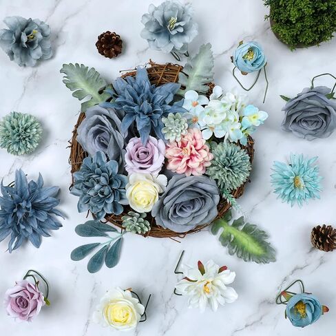 مجموعة زهور أرجوانية صناعية من AmyHomie مزيج من الحرير الفاوانيا والورد الكوبية زهور وهمية مع جذع لباقات الزفاف DIY وترتيبات القطع المركزية وحفلات الزفاف وحفلات الزفاف وديكور المنزل في الخريف in Kuwait