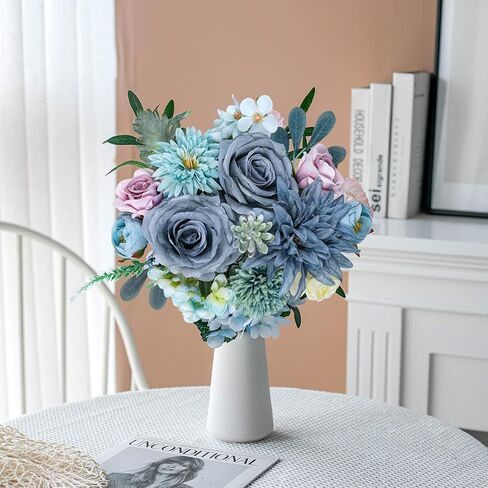 مجموعة زهور أرجوانية صناعية من AmyHomie مزيج من الحرير الفاوانيا والورد الكوبية زهور وهمية مع جذع لباقات الزفاف DIY وترتيبات القطع المركزية وحفلات الزفاف وحفلات الزفاف وديكور المنزل في الخريف in Kuwait