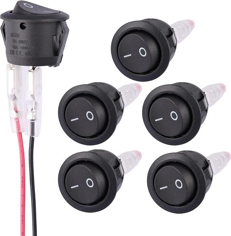 6pcs 12v Round Switch, 2 Pins 6A/250V 10A/125V AC 20MM Small Rocker Switch with Wires for Car Automotive RV 2 Pin Switch 120V Wired in Saudi Arabia