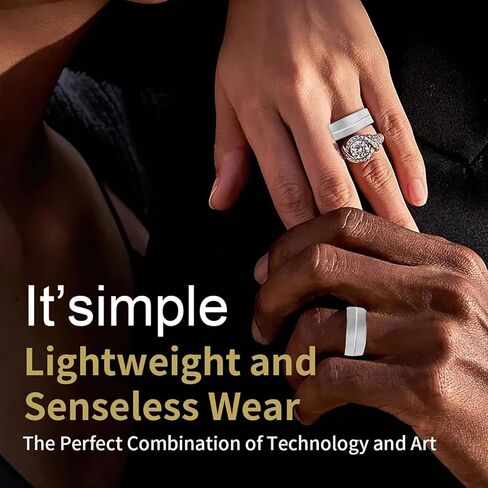 خاتم ذكي فضي اللون متتبع الصحة، متتبع النشاط، مراقب معدل ضربات القلب، مسجل النوم، تذكير النشاط، IP68، مقاوم للماء، المستوى 12 # فضي in Kuwait