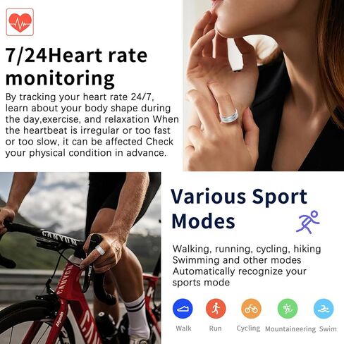 خاتم ذكي فضي اللون متتبع الصحة، متتبع النشاط، مراقب معدل ضربات القلب، مسجل النوم، تذكير النشاط، IP68، مقاوم للماء، المستوى 12 # فضي in Kuwait