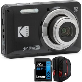Kodak PIXPRO FZ55 Digital Camera, Black Bundle with Lexar 32GB High-Performance 800x UHS-I SDHC Memory Card + Deco Photo Point and Shoot Field Bag Camera Case