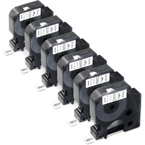 6 Pack Compatible Dymo D1 Label Tape, Replace for 1/2" Dymo Label Maker Refills D1 45013 45010 45016 45017 45018 45019 Label Maker Tape for Dymo LabelManager 160 280 PnP 360D 210D 420P Label Maker