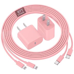 Phone Charger Fast Charging 6 FT, Long USB C to Lighting Cable 6 Foot with 20W USB C Rapid Phone Charger Block, Compatible with iPhone 14 Pro/13Pro Max/12/11Pro/Mini, 2 Pack -Pink