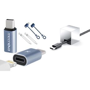 60W Lightning to USB C Adapter for iPhone 16 15 Pro Max Plus, S24, Type C Charging Converter,Cord Organizer 304 Stainless Steel Cable Holder, Cable Management Aesthetic Cute Desk Accessories