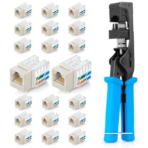 Everest Media Solutions Bundle – 2 Items: easyJACK - Speed Termination Tool + 20 Pack of RJ45 CAT6 UTP Keystone Jacks - Light Almond