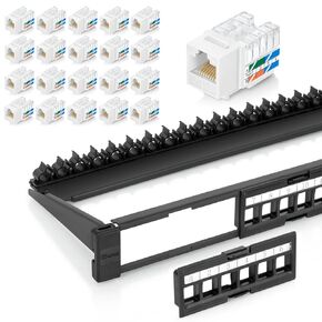 Everest Media Solutions Bundle – 2 Items: 24-Port Keystone Patch Panel + 20 Pack of RJ45 CAT6 Keystone Jacks - White