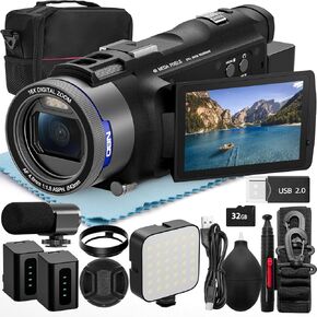 5K Ultra HD Camcorder Video Camera with True 48MP,Vlogging Camera for YouTube With Wi-Fi & App Control,Video Recorder with 3X Battery Life, 16X Zoom, External Mic, 270° IPS Screen, 32GB TF MC-D110