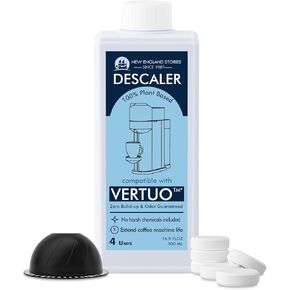 (12 Months Supply) Nespresso Compatible Vertuo Descaling Kit, Odorless Coffee Brewer Machine Descaler Set, Liquid Descaling Solution for Nespresso, Includes Reusable Pod and 12 Cleaning Tablets